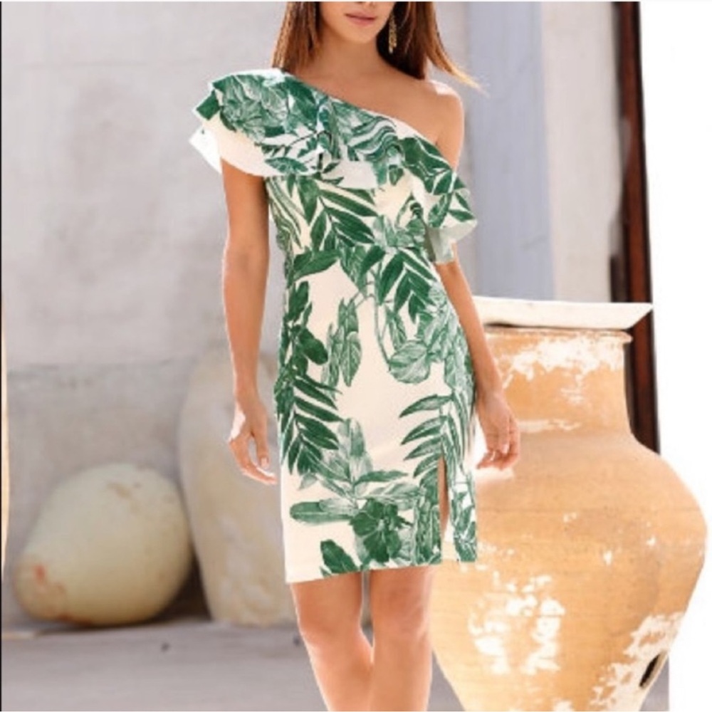 NWT Alexia Admor One Shoulder Ruffle white tropical dress women sz. small